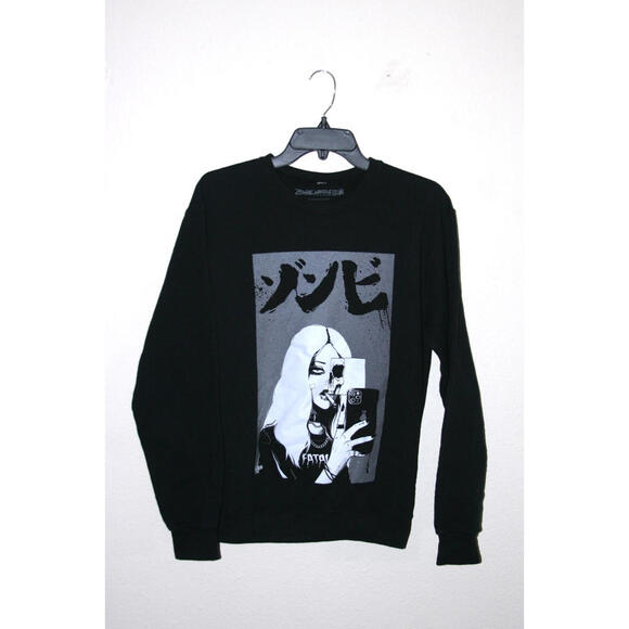 Tops - Zombie makeout Club Smoking Skull Girl Sweatshirt Size SMALL